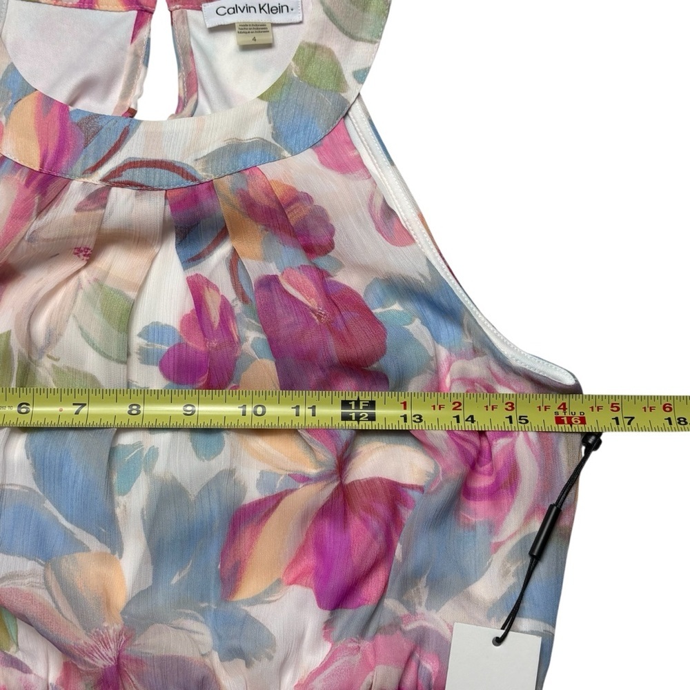 NWT Calvin Klein Floral Halter Neck Chiffon Maxi Dress Size 4 Pink Multi Lined - Picture 5 of 11
